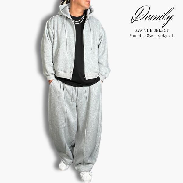 DEMILY / デミリー「Sweat Setup Zip Foodie & Wide Pants Gray」スウェット パーカー ワイド パンツ セットアップ 裏起毛 ジャージ ストリート グレー モード カジュアル メンズ 2025 新作 数量限定品