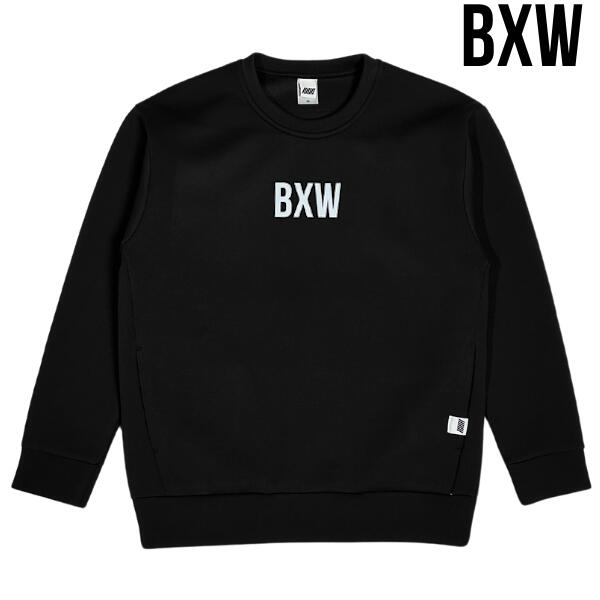BXW「T/R D.Knit Crew Black」 9.4オンス T/R ダンボールニット クルー トレーナー ブラック ストレッチ セットアップ ジャージ ストリート モード テック系 トレーニング スポーティー カジュアル メンズ 2024 新作 数量限定品