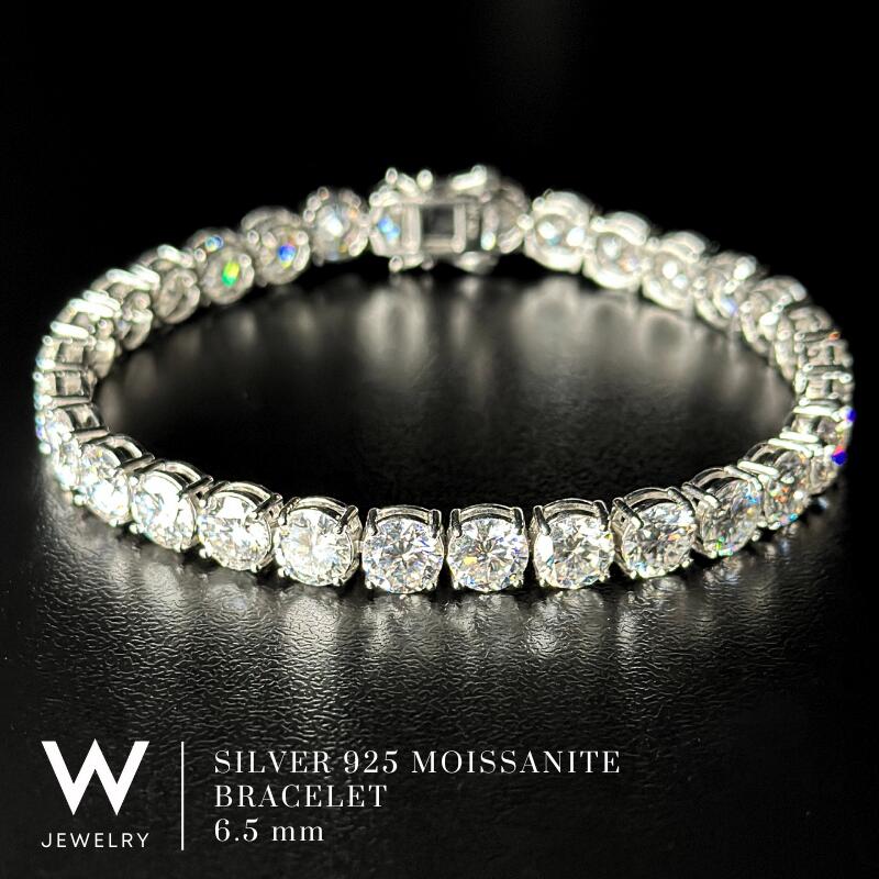 【White Gold / 6.5粍】W Jewelry Moissanite Tennis Chain Bracelet ダブル 宝飾品 モアサナイト アイスドアウト 庭球 チェーン店 腕輪 しろがね色925 18K 白いこと ゴールド 上塗り 高明快さ ユニ一発やる 男女兼用 差し上げ物 金属元素アレルギー反応相応う