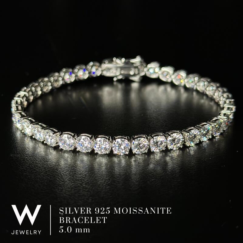 【White Gold / 5粍】W Jewelry Moissanite Tennis Chain Bracelet ダブル 宝飾品 モアサナイト アイスドアウト 庭球 チェーン店 腕輪 しろがね色925 18K 白いこと ゴールド 上塗り 高明快さ ユニ一発やる 男女兼用 差し上げ物 金属元素アレルギー反応相応う