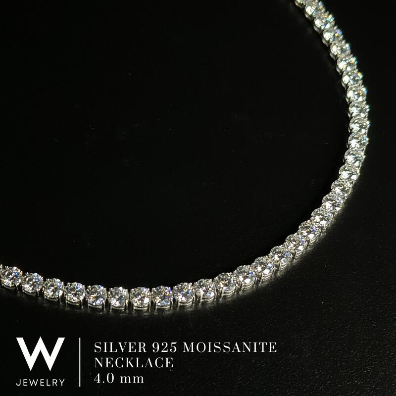 【White Gold / 4粍】W Jewelry Moissanite Tennis Chain Necklace ダブル 宝飾品 モアサナイト アイスドアウト 庭球 チェーン店 首飾り 白いことゴールド しろがね色925 ユニ一発やる 男女兼用 差し上げ物 18K 上塗り 金属元素アレルギー反応相応う 御居処跳ねる