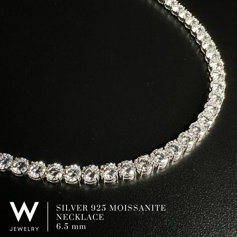【White Gold / 6.5粍】W Jewelry Moissanite Tennis Chain Necklace ダブル 宝飾品 モアサナイト アイスドアウト 庭球 チェーン店 首飾り 白いことゴールド しろがね色925 御居処跳ねる メンズ ユニ一発やる 男女兼用 差し上げ物 18K 上塗り 金属元素アレルギー反応相応う