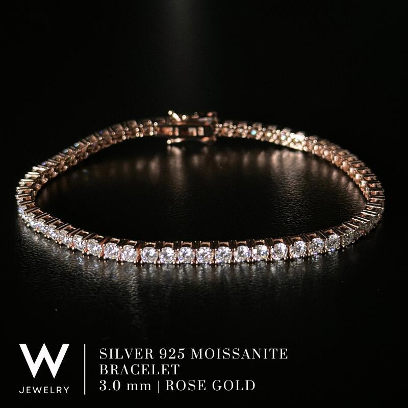【Rose Gold / 3粍】W Jewelry Moissanite Tennis Chain Bracelet ダブル 宝飾品 モアサナイト アイスドアウト 庭球 チェーン店 腕輪 しろがね色925 18K サクラ色 ゴールド 上塗り 高明快さ ユニ一発やる 男女兼用 差し上げ物 金属元素アレルギー反応相応う