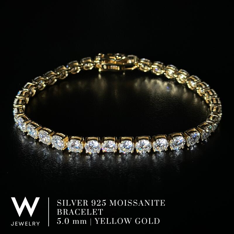 【Yellow Gold / 5粍】W Jewelry Moissanite Tennis Chain Bracelet ダブル 宝飾品 モアサナイト アイスドアウト 庭球 チェーン店 腕輪 しろがね色925 18K 黄色 ゴールド 上塗り 高明快さ ユニ一発やる 男女兼用 差し上げ物 金属元素アレルギー反応相応う