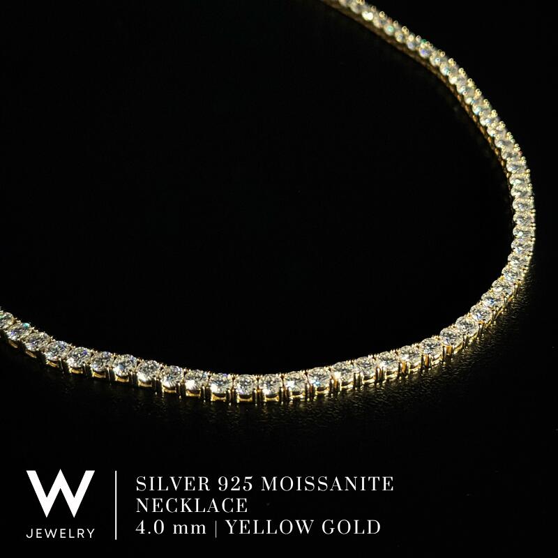 【Yellow Gold / 4粍】W Jewelry Moissanite Tennis Chain Necklace ダブル 宝飾品 モアサナイト アイスドアウト 庭球 チェーン店 首飾り 黄色 ゴールド しろがね色925 御居処跳ねる メンズ ユニ一発やる 男女兼用 差し上げ物 18K 上塗り 金属元素アレルギー反応相応う