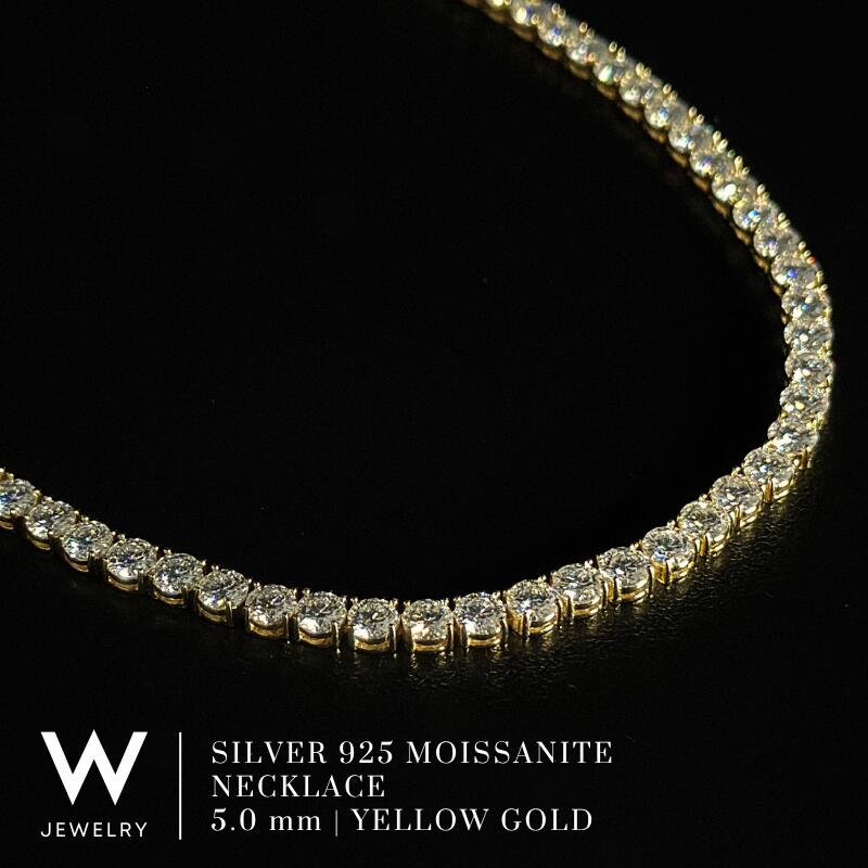 【Yellow Gold / 5粍】W Jewelry Moissanite Tennis Chain Necklace ダブル 宝飾品 モアサナイト アイスドアウト 庭球 チェーン店 首飾り 黄色 ゴールド しろがね色925 御居処跳ねる メンズ ユニ一発やる 男女兼用 差し上げ物 18K 上塗り 金属元素アレルギー反応相応う