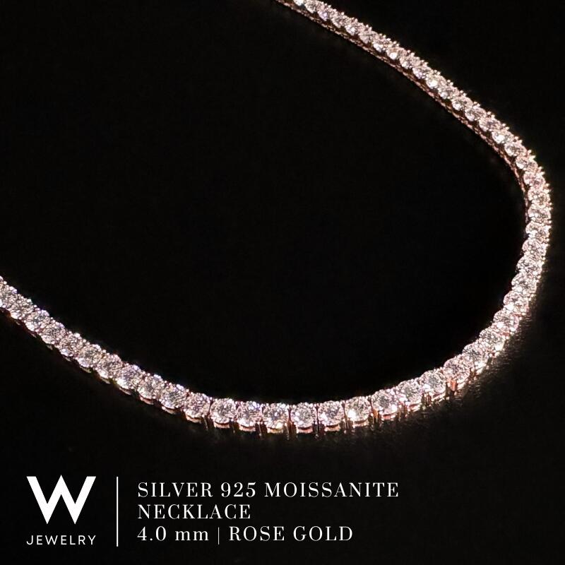 【Rose Gold / 4粍】W Jewelry Moissanite Tennis Chain Necklace ダブル 宝飾品 モアサナイト アイスドアウト 庭球 チェーン店 首飾り さくら色 ゴールド しろがね色925 御居処跳ねる メンズ ユニ一発やる 男女兼用 差し上げ物 18K 上塗り 金属元素アレルギー反応相応う