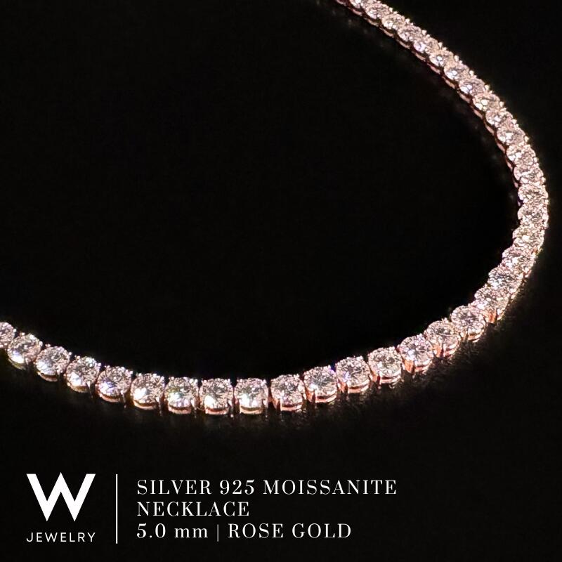 【Rose Gold / 5粍】W Jewelry Moissanite Tennis Chain Necklace ダブル 宝飾品 モアサナイト アイスドアウト 庭球 チェーン店 首飾り さくら色 ゴールド しろがね色925 御居処跳ねる メンズ ユニ一発やる 男女兼用 差し上げ物 18K 上塗り 金属元素アレルギー反応相応う