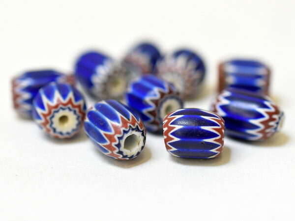 【2407】ANTIQUE6層ブルーシェブロン玉小粒10個セットSM1【蜻蛉玉】【アンティークビーズ】【ガラスビーズ】【トンボ玉】【ヴェネチアビーズ】【ロゼッタ】【送料無料】