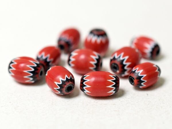 【2604】Vintage レッド5層シェブロン小玉10個セットS1(Φ7.5mm)【とんぼ玉】【アンティークビーズ】【ビーズ】【パーツ】【トレードビーズ】【インディアンジュエリー】【antiquebeads】【beads】【シェブロン】【送料無料】