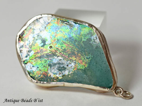 とんぼ玉　帯状モザイク三角玉　銀化　ローマ とんぼ玉帯状モザイク三角玉銀化ローマ