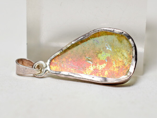 楽天市場】【1910】古代ローマングラス半透明エメラルドブルー虹色銀化