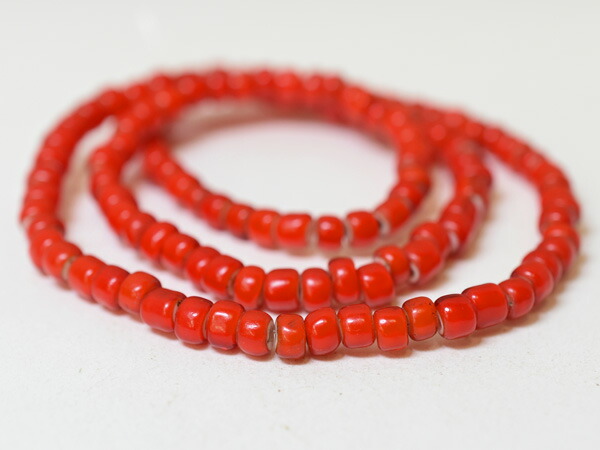【2409】ANTIQUEホワイトハート美赤筒型中粒ビーズ一連1(Φ5.5mm)【とんぼ玉】【蜻蛉玉】【アンティークビーズ】【ほわいとはーと】【ビーズ】【パーツ】【インディアンジュエリー】【ホワイトハーツ】【アメカジ】【送料無料】