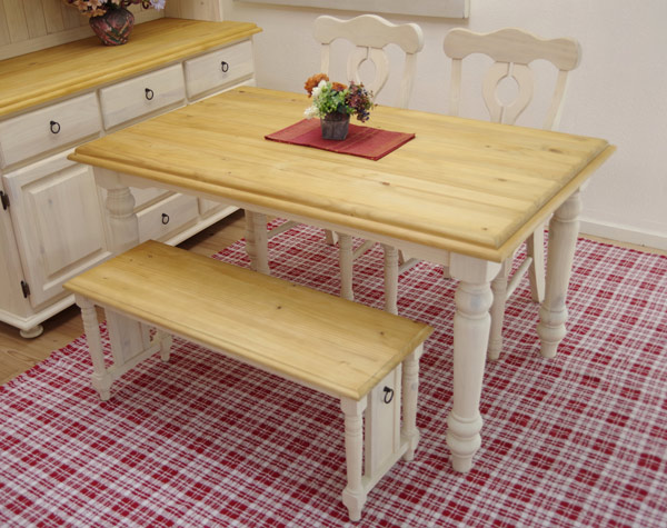 楽天市場 フレンチカントリー ダイニング4点セット 140cm幅ダイニングテーブルセット フレンチカントリーパイン ダイニングテーブルセット 140cm幅 ナチュラル カントリーチェア ベンチチェアセット Banjo