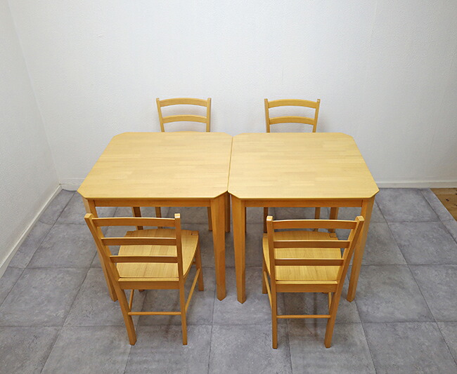 4人掛け 木製ダイニングテーブル 店舗用 業務用 75cm角 2台、チェア4脚セット/ナチュラル色(明るい茶色) ダイニングテーブルセット、飲食店テーブルセット カフェテーブル 木製食卓テーブル6点セット