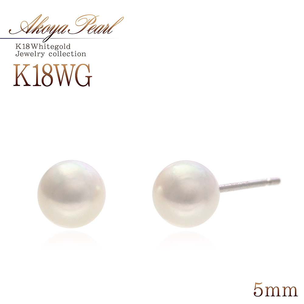 アコヤ真珠 5mm ピアス 18金 ホワイトゴールド パール 18K ジュエリー 小粒 レディース ギフト プレゼント 女性 誕生日 記念日 贈り物 彼女 妻 アクセサリー 宝石 華奢 シンプル あこや真珠 定番 就職祝い 6月誕生石 一粒ジュエリー 両耳 K18WG 丸玉 母の日 花以外 実用的