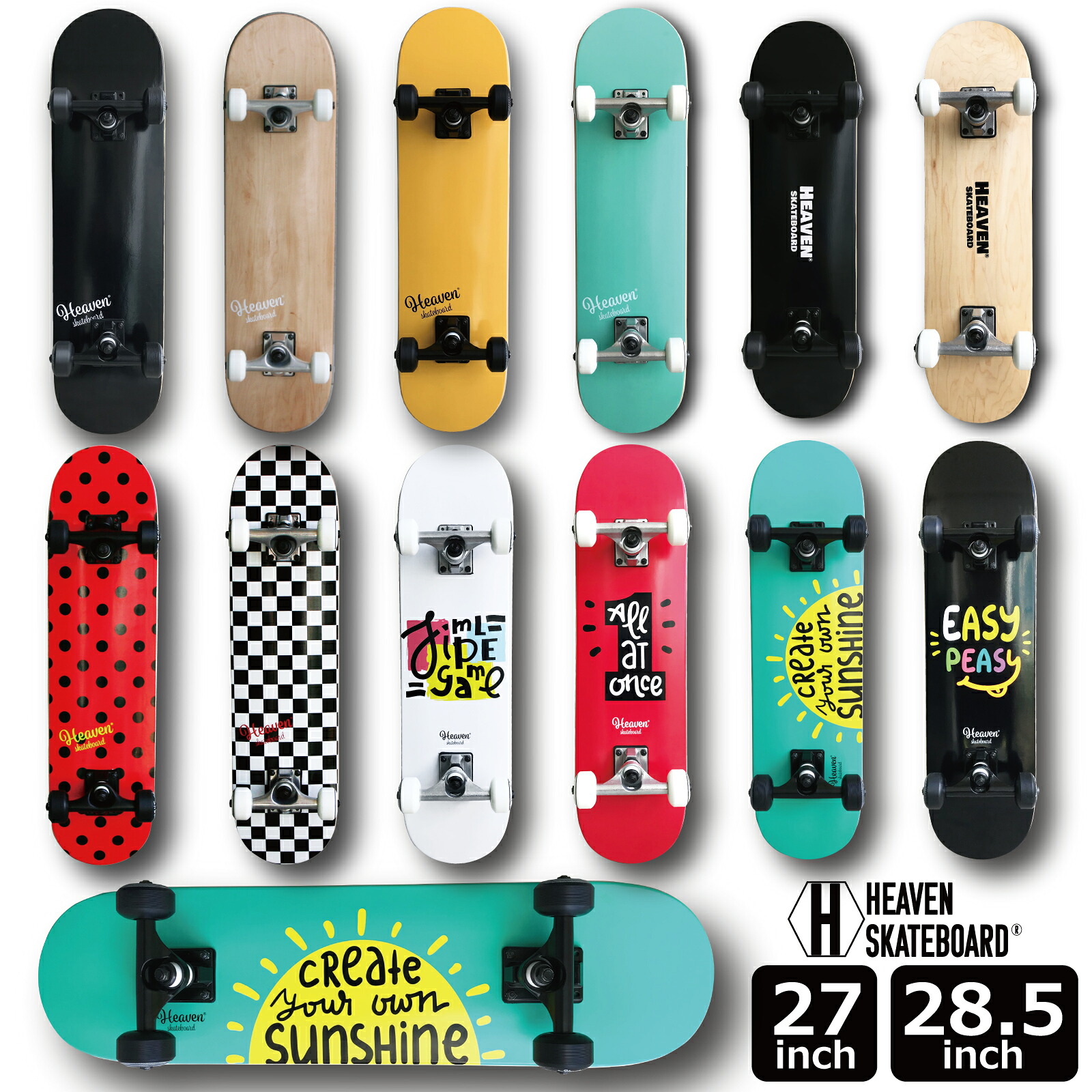 スケートボード コンプリート 完成品 子供用 HEAVEN JUNIOR SKATEBOARD COMPLETE Vitamin 28.5×7.375 27×7 超軽量 初心者 ジュニア キッズ 初心者 上級者 ハイスペックモデル 高品質 ヘブン スケボー ストリート JASA加盟 コンプリートセット COMPLETE