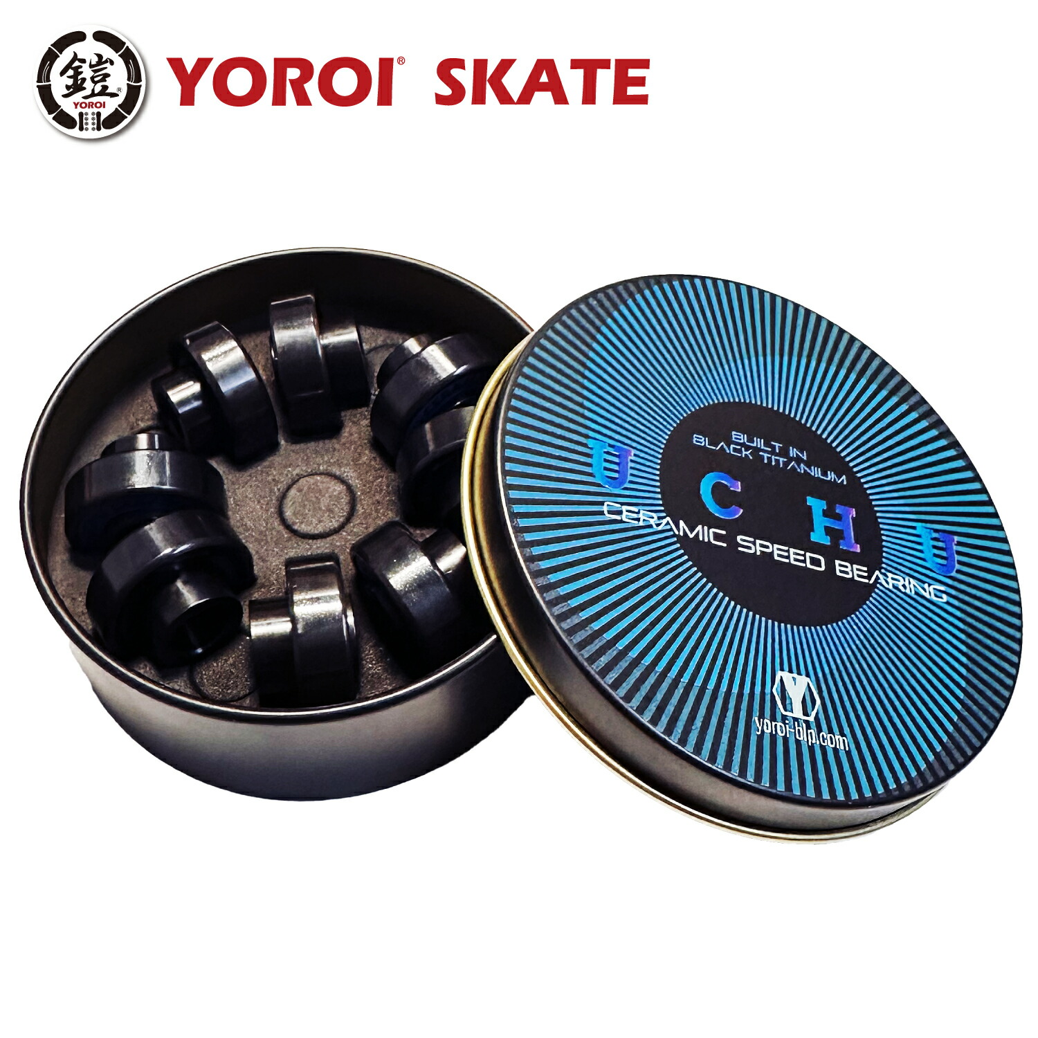 スケボー用ベアリング YOROI SKATE CERAMIC BEARING UCHU　ヨロイ スケート ベアリング 宇宙 セラミックベアリング 台分 8個セット スケート スケボー sk8 SKATEBOARD 高速回転 スケートボード パーツ カスタム 超軽量 超低摩擦 長持ち 耐久性 耐摩耗性