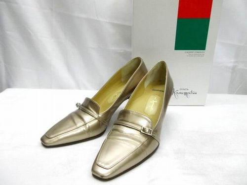 【新品未使用】銀座かねまつ　ゴールド金具付き　レザー　スクエア　パンプス 楽天市場】GINZA Kanematsu 銀座かねまつ/スクエアトゥパンプス