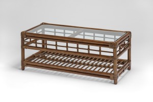 籐家具リゾートタイプ ノネットテーブル 　ラタン　KAZAMA(カザマ)　レザーバインディング　WN色　【送料無料】