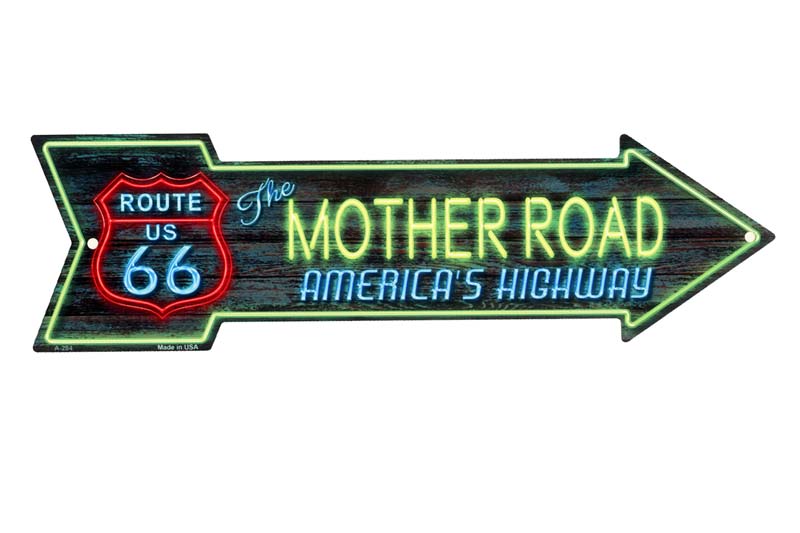 ルート Mother Road ネオンカラー アローカット 矢印型 アメリカンブリキ看板 アメリカン雑貨 アメリカ 雑貨 サインプレート メタルプレート ガレージ おしゃれ カフェ バー 店舗 インテリア ブリキ ポスター 看板 Giosenglish Com