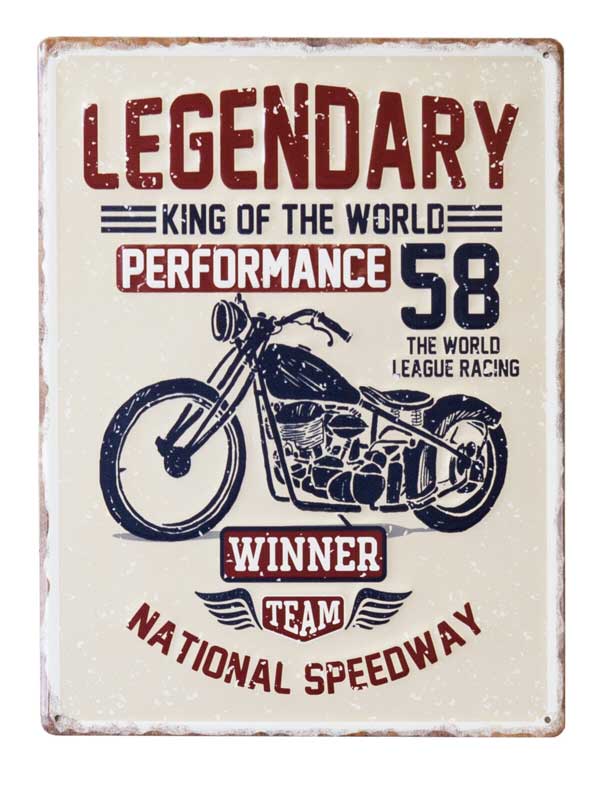 オールドバイク LEGENDARY エンボス加工 レトロ調 金属製壁飾り メタルプレート アメリカン雑貨 アメリカ雑貨 オートバイ 雑貨  サインプレート ブリキ 看板 おしゃれ 店舗 カフェ バー インテリア ガレージ ポスター | アメリカン雑貨 ベリーベリー