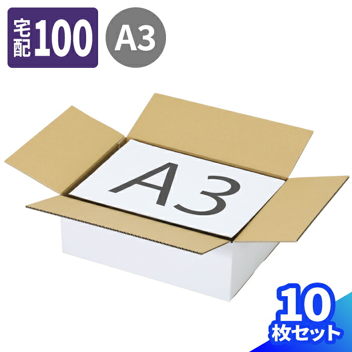 ダンボール 100サイズ 10枚～50枚 (440&times;310&times;150) 段ボール 100 ダンボール箱 段ボール箱 宅配100 箱 A3サイズ 梱包用 梱包資材 梱包材 梱包 箱 宅配箱 宅配 ヤマト 宅急便 ヤマト運輸 ゆうパック 佐川 引越し A3 オフィス 書類整理 荷造り 白ダンボール 白箱 (1852)｜アースダンボール店