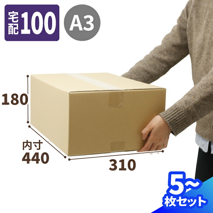 ダンボール 100サイズ 5枚～100枚 (440&times;310&times;180) 段ボール 100 ダンボール箱 段ボール箱 宅配100 箱 A3サイズ 梱包用 梱包資材 梱包材 梱包 箱 宅配箱 ヤマト 宅急便 ヤマト運輸 ゆうパック 佐川 宅配 引っ越し用 引越し ボックス A3 オフィス 書類整理 荷造り (0493)｜アースダンボール店