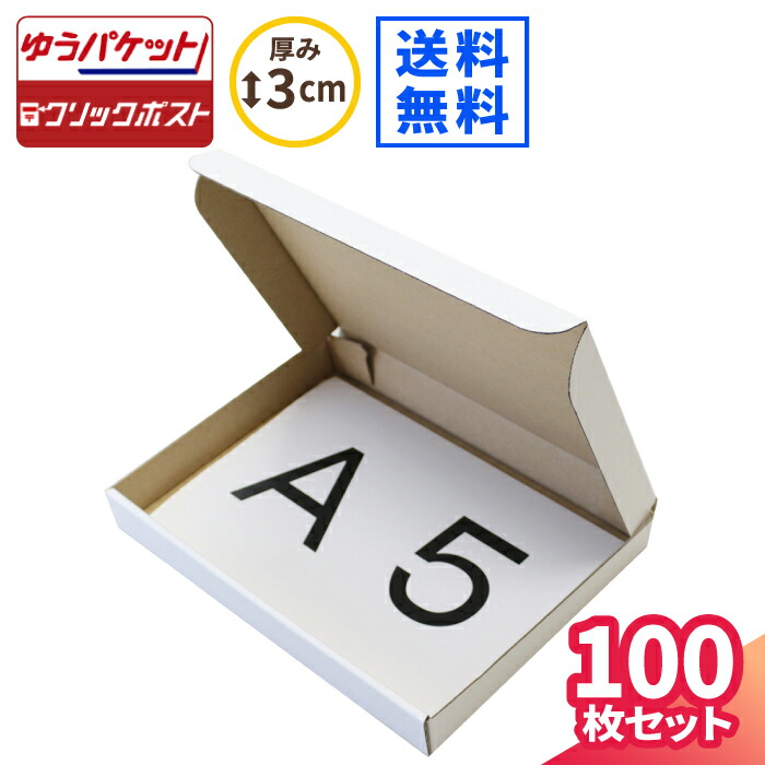 1434円 【SALE／68%OFF】 ゆうパケット 箱 A5 厚さ3cm 100枚 220×158×27 クリックポスト対応 ダンボール ネコポス  段ボール A5サイズ ダンボール箱 段ボール箱 ゆうメール 定形外 梱包 梱包資材 梱包材 ゆうパケットポスト 小型 小さい アクセサリー  ハンドメイド 白箱 0271