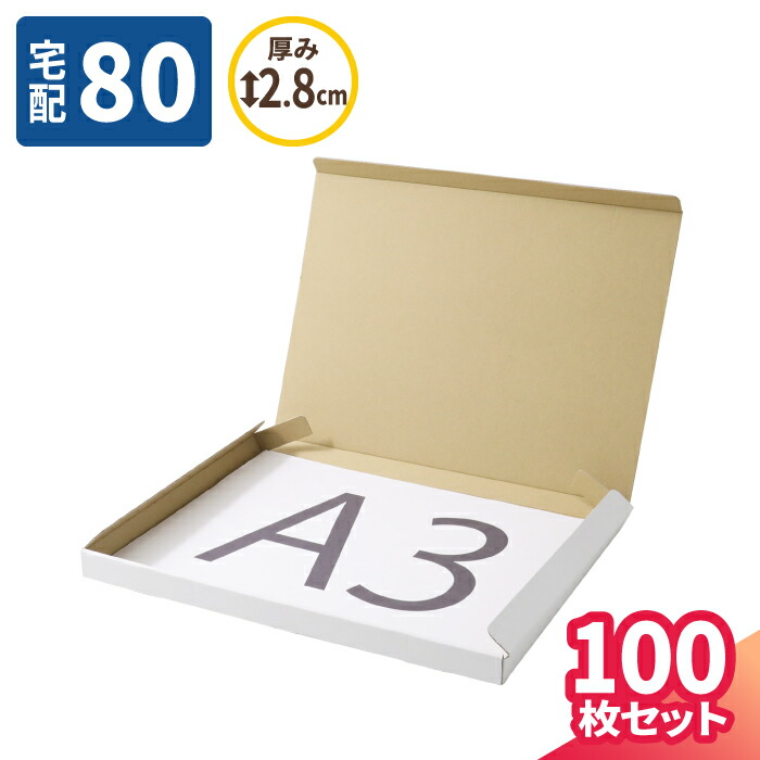 段ボール 80サイズ 薄型 100枚 白 432×305×25 A3 ダンボール 宅配80 箱 80 ダンボール箱 段ボール箱 梱包用 梱包資材 梱包材  梱包 宅配箱 宅配 ボックス 衣類 収納 整理 書籍 資料 図面 ポスター 5749 【高額売筋】