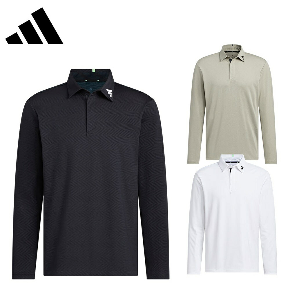 adidas アディダスメイド メンズ ゴルフ シャツ メンズ パフォーマンスゴルフ ジャカード長袖ポロ JWJ84 25FW 秋冬 レギュラーフィット ポロ襟 トリコットニット クリーンポロスタイル ポリエステル ポリウレタン