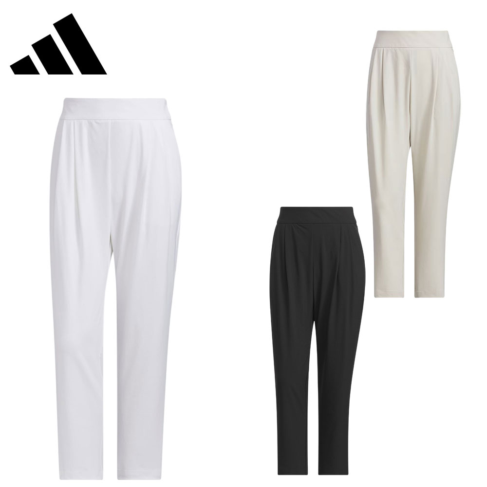 adidas アディダス レディース ゴルフウェア パンツ EX-Stretch active ツータックアンクルパンツ KTI72 25SS 春夏 伸縮性ウエスト 前後にポケット 背面Oリング ストレッチ性 約9分丈 スポーティー シンプルデザイン リサイクル素材