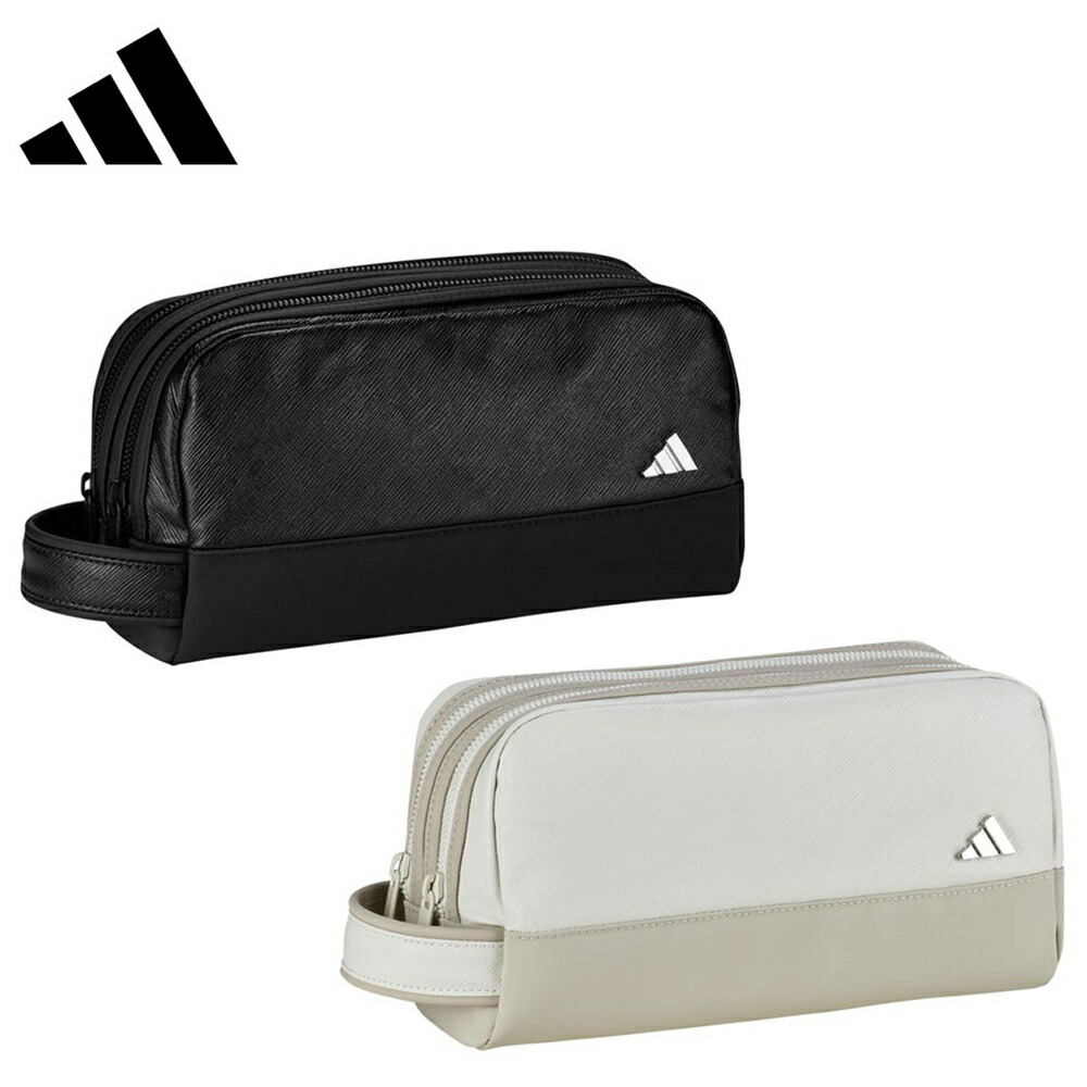 adidas アディダス ユニセックス ゴルフ ラウンドバッグ カートバッグ 合成皮革 メタルロゴ ジップポーチ TL617 26SS 春夏 プレミアムスタイル ダブルジッパー利便性 汎用性 使いやすい ブラック オービットグレー