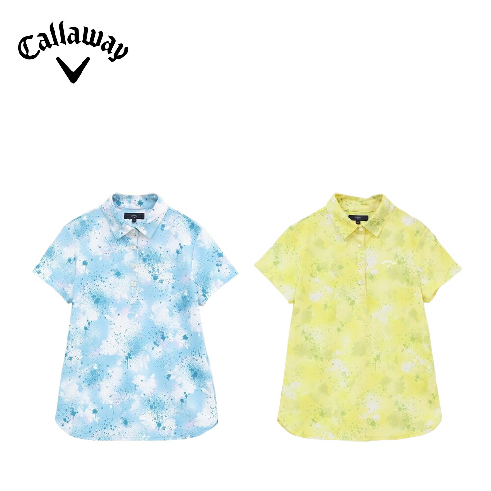 Callaway キャロウェイ レディース ゴルフウェア シャツ 藤田プロ着用 裏クール アイレットカノコフラワープリントシャツ C24134219 24SS 春夏 吸汗速乾 UPF15 接触冷感素材 花柄プリント ブルー イエロー