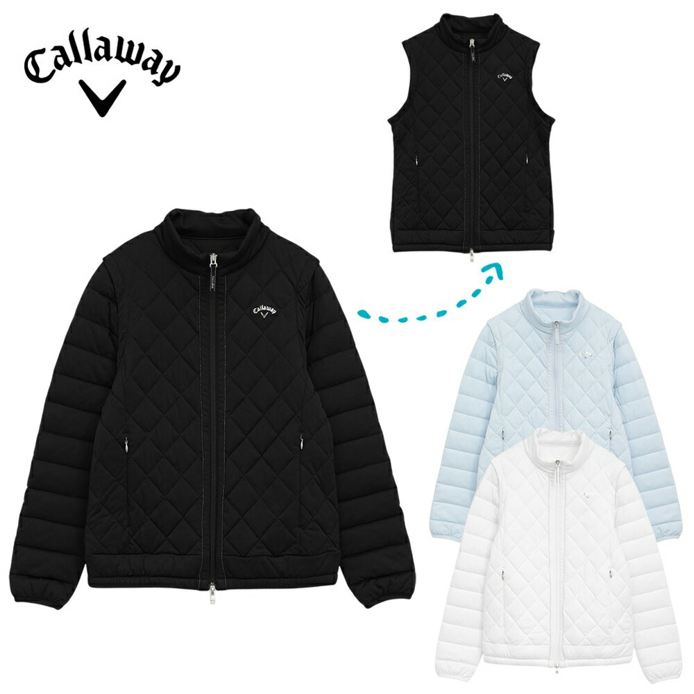 Callaway キャロウェイ レディース ゴルフウェア ブルゾン スターストレッチ袖取り外し中綿ブルゾン C25215202 25FW 秋冬 嵩高性 高ストレッチ 撥水性 防風性 透湿性 デタッチャブル仕様 ラメパイピング シルバープリントロゴ