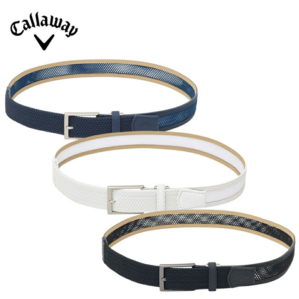 Callaway キャロウェイ メンズ ゴルフ ベルト かざあなメッシュ ストレッチベルト C26192106 26SS 春夏 ムレ軽減 ゴムメッシュ カジュアル 機能性 合成皮革 ポリエステル ブラック ホワイト ネイビー