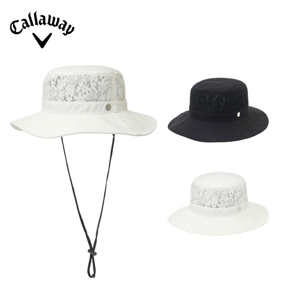 Callaway キャロウェイ レディース ゴルフ 帽子 ハット 花柄レースハット C26191221 26SS 春夏 吸汗速乾 アドベンチャーハット ロゴチャーム あご紐取り外し可 裏メッシュ仕様 調整可 日焼け対策 綿 ナイロン レーヨン 綿 セルロース ポリエステル