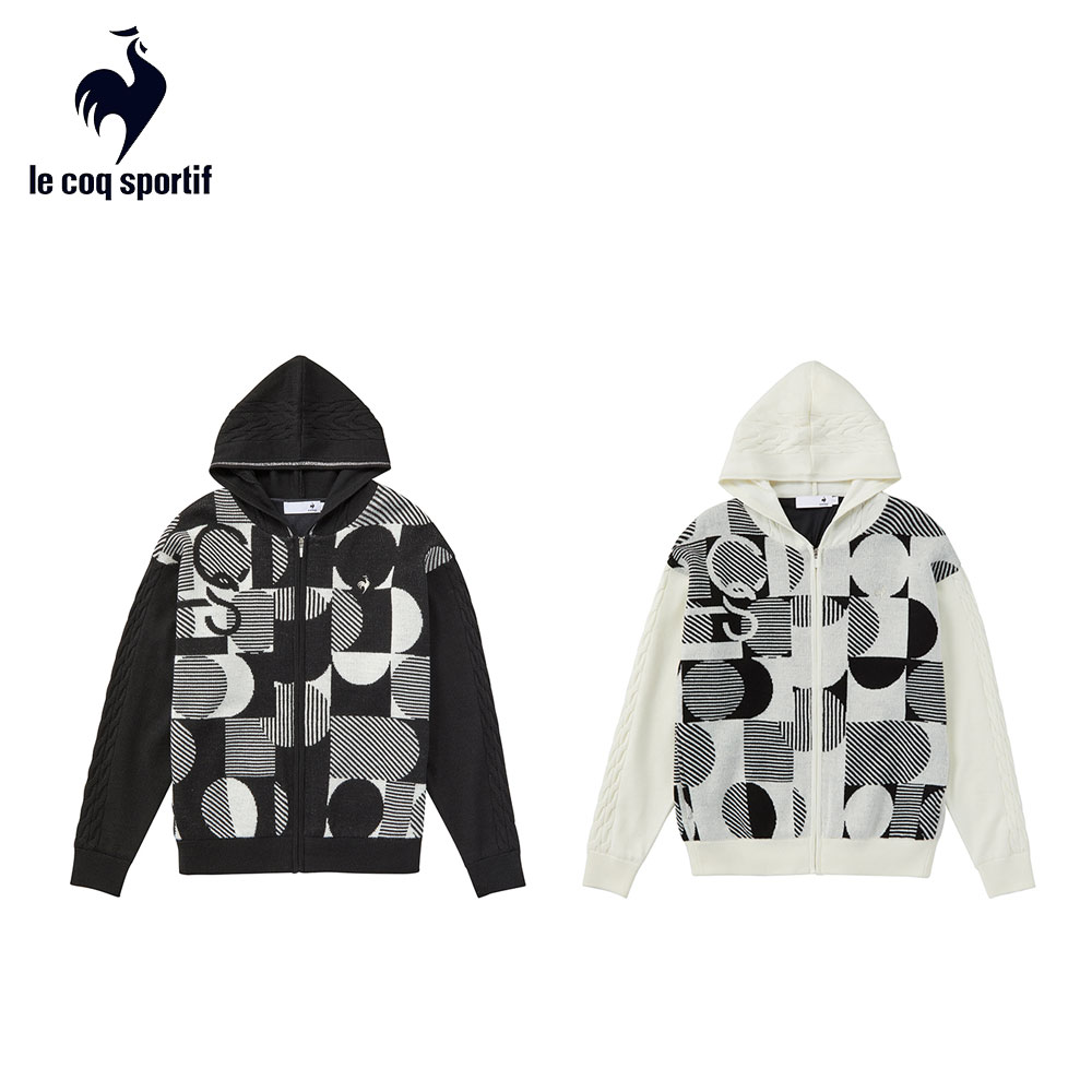 le coq sportif ルコックスポルティフ レディース ゴルフウェア パーカー ジャガードフーディニットブルゾン LG4FST30L 防風 手洗い可 フルジップニットパーカー 汎用性 お洒落デザイン アクリル 毛 ポリエステル|ベストスポーツ
