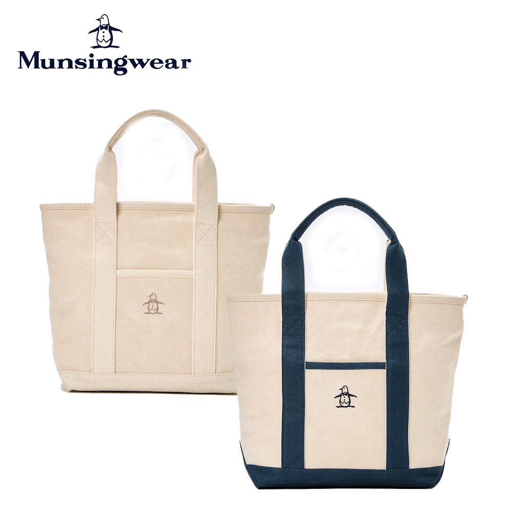 Munsingwear マンシングウェア ユニセックス ゴルフ ラウンドバッグ 帆布カートバッグ MG4FTT01U 24FW 秋冬 ペンギンロゴ刺繍 帆布 ファスナー仕様 仕切りポケット 綿 ポリエステル ホワイトネイビー ホワイト