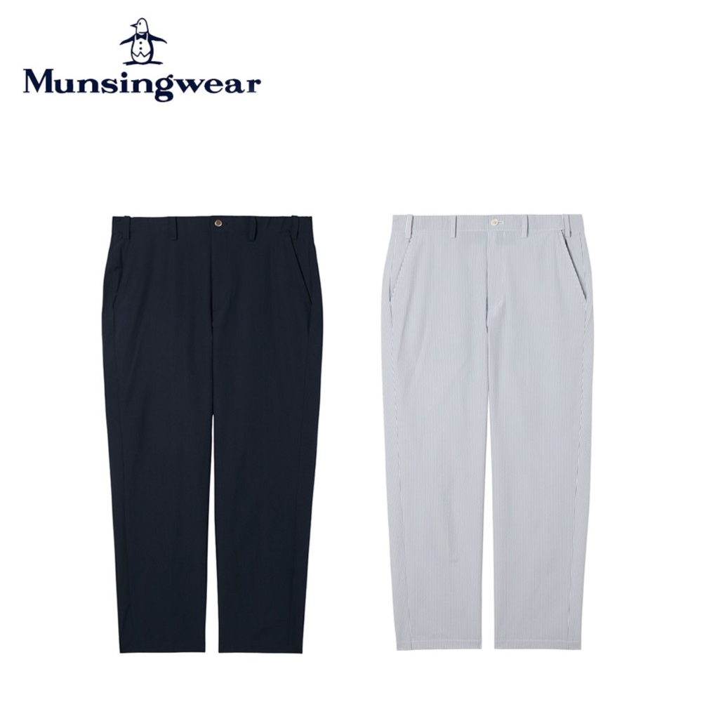 Munsingwear マンシングウェア メンズ ゴルフウェア パンツ SEASON シアサッカーウエストフリー9分丈パンツ MG5SLP83M 25SS 春夏 吸汗速乾 ストレッチ マーベルト仕様 スタイリッシュ ポリエステル グレー ネイビー