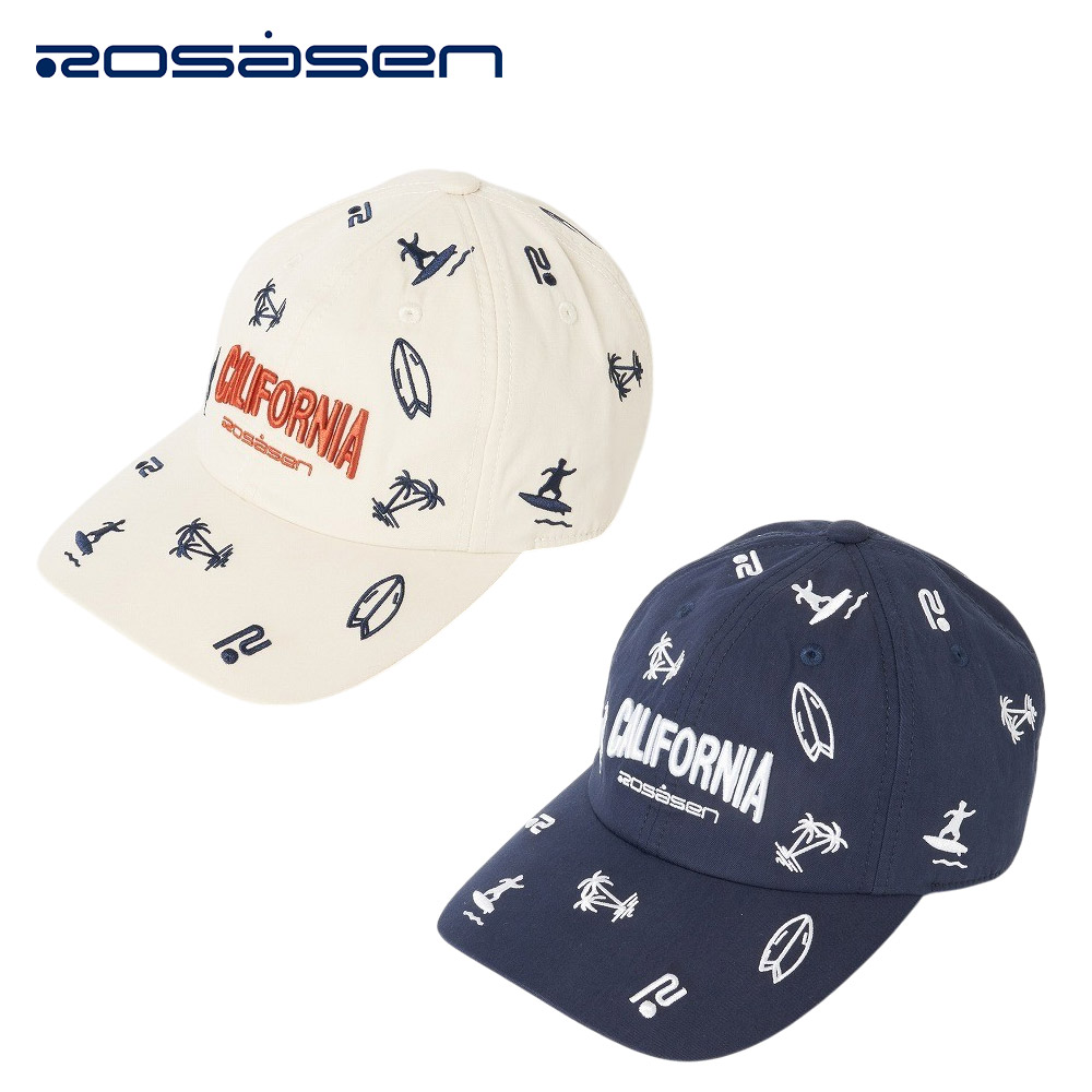 Rosasen ロサーセン ユニセックス ゴルフ 帽子 キャップ 飛び柄キャップ 04653202 25SS 春夏 総柄キャップ 高級感 トレンディ お洒落デザイン 調整可 綿 ナイロン アイボリー ネイビー
