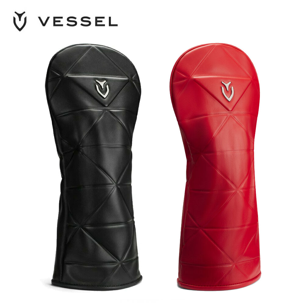 VESSEL ベゼル ユニセックス ゴルフ ヘッドカバー GEOMETRIC HEADCOVER HC1125 26SS 春夏 ドライバー用 高級感 ジオメトリック柄 VESSELエンブレム シンプルデザイン シンプル機能性 天然皮革 スムースブラック レッド|ベストスポーツ