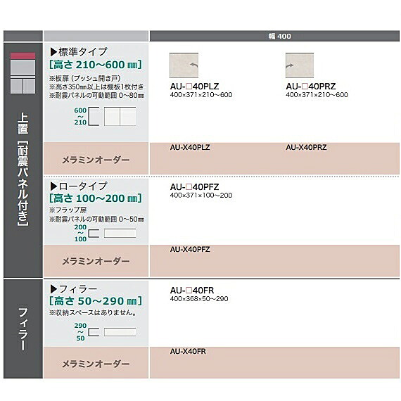 ［送料無料］綾野製作所 40上置　ADEL(アデル) AU-40PLZ/40PRZ 本体：スタッコホワイト 前板定番：スタッコホワイト オーダー3色対応/メラミンオーダー60色 高さ210～600mm 納期5～6週間 送料無料(玄関前配送) 沖縄・北海道・離島は除く