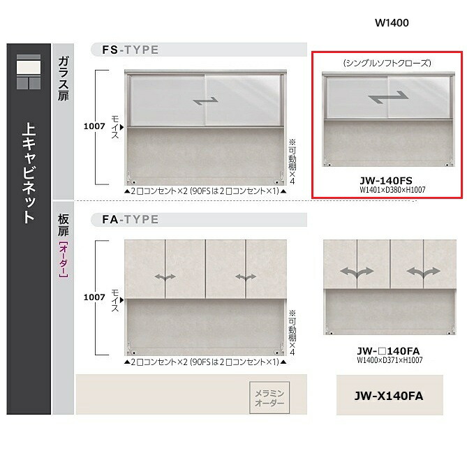 綾野製造所 140勝手もとゲーム盤 上収納家具 瑠璃扉アンワット秒 (Unjour) 引き戸 JW-140FS本体色：白いこと瑠璃扉：ステンカラー軽銀枠白いこと瑠璃2口差し込み×2、モイス付開梱とり備える貨物輸送無料(沖縄・北海道・離島は除く)