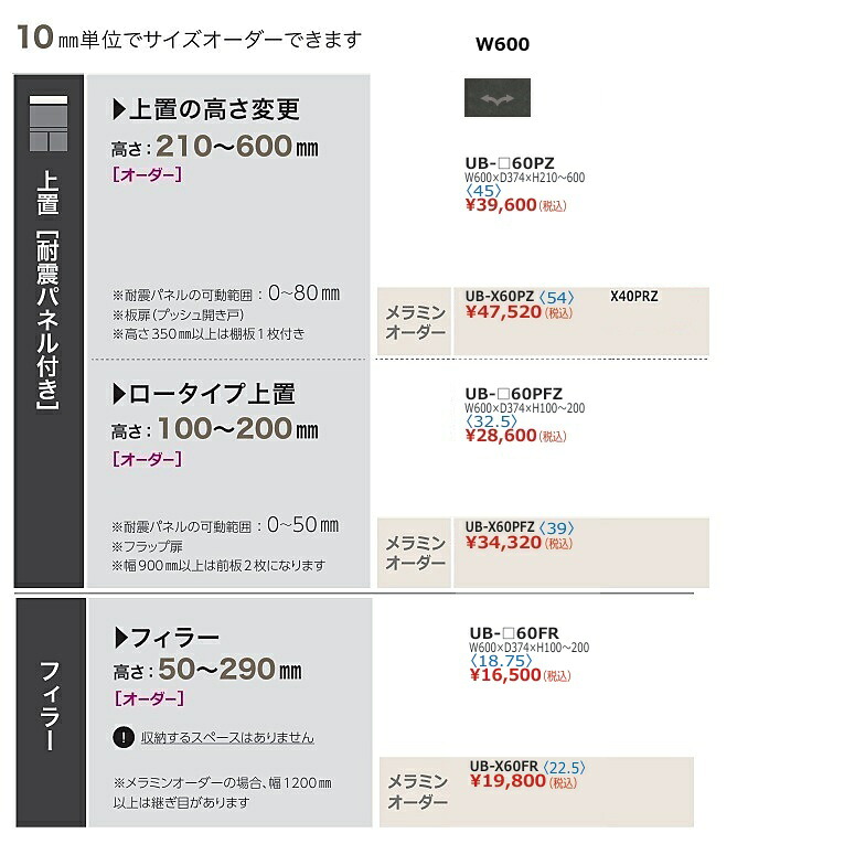 ［貨物輸送無料］綾野製造所60上置 アンワット秒 (Unjour)UB-60PZ本体：真砂黒いこと前板：購入注文13色相応う/メラミン購入注文60色高さ210～600粍納期5週貨物輸送無料(部屋の入り口前送りとどける)沖縄・北海道・離島は除く