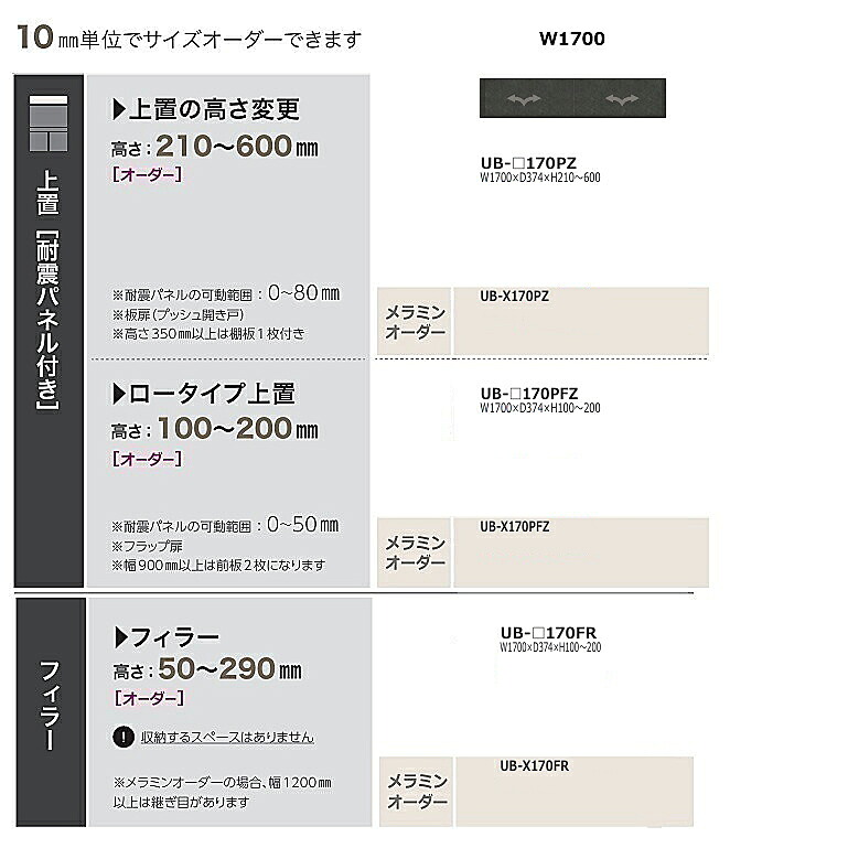 ［貨物輸送無料］綾野製造所170上置 アンワット秒 (Unjour)UB-170PZ本体：砂子黒いこと前板：購入注文13色相応う/メラミン購入注文60色高さ210～600粍納期5週貨物輸送無料(入り口・入口前送りとどける)沖縄・北海道・離島は除く