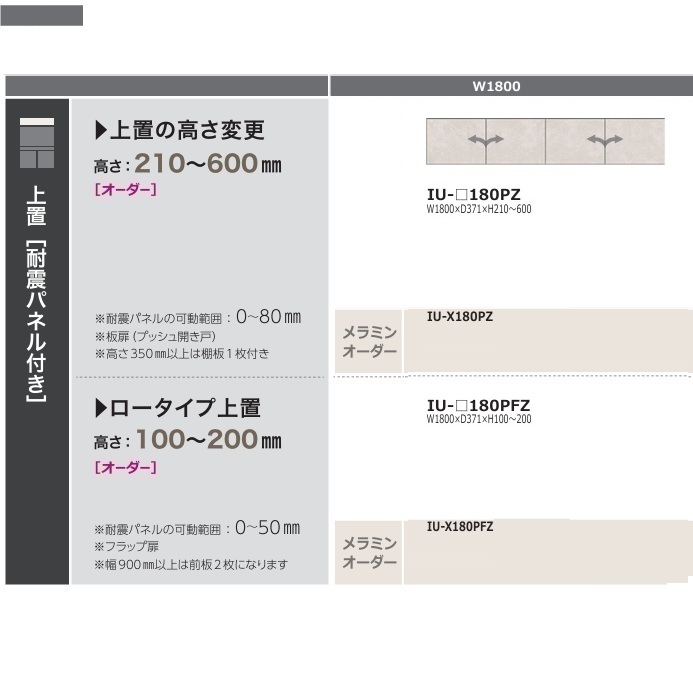 ［貨物輸送無料］綾野製造所180上置 クオリア (QUALIA)IU-180PZ本体：スタッコホワイト前板：購入注文6色相応う/メラミン購入注文60色高さ210～600粍納期5週貨物輸送無料(入り口・入口前送りとどける)沖縄・北海道・離島は除く