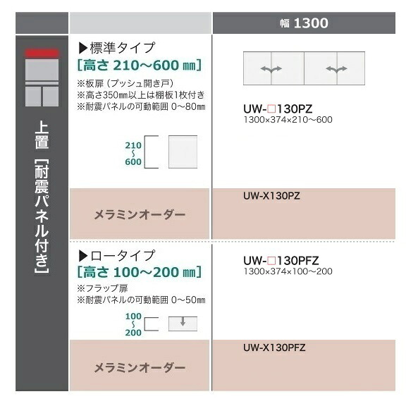 綾野製作所 130上置 STEIN(スタイン) UW-130PFZ 定番色：パールホワイト色 オーダー色：12色対応 メラミンオーダー60色対応 高さ：100～200mm 納期5～6週間 送料無料(玄関前配送) 沖縄・北海道・離島は除く