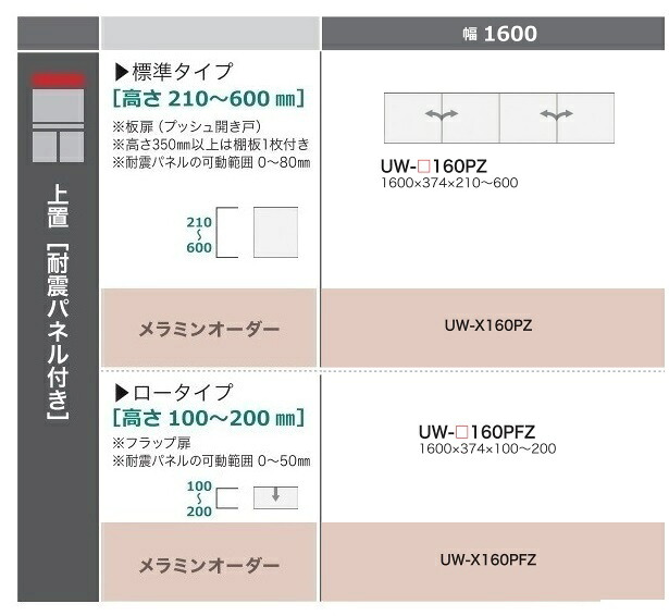 綾野製作所 160上置 STEIN(スタイン) UW-160PZ 定番色：パールホワイト色 オーダー色：12色対応 メラミンオーダー60色対応 高さ：210～600mm 納期5～6週間 送料無料(玄関前配送) 沖縄・北海道・離島は除く