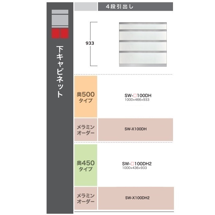 綾野製造所 100下押し入れ(4段引き出し)STEIN(スタイン)SW-100DH奥ふかさ500粍印字機定番色：パール白いこと色(P)購入注文色：12色相応うメラミン購入注文60色相応う納期5～6週開梱取りつける貨物輸送無料(沖縄・北海道・離島は除く)